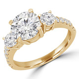 Round Lab Created Diamond Three-Stone Engagement Ring in Yellow Gold with Accents (MVSX1019-Y)