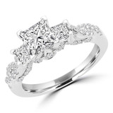 Princess Lab Created Diamond Three-Stone Engagement Ring in White Gold with Accents (MVSX1021-W)