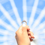 Princess Lab Created Diamond Three-Stone Engagement Ring in White Gold with Accents (MVSX1021-W)