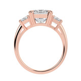 Emerald Lab Created Diamond with Trapazoid Sidestones Three-Stone Engagement Ring in Rose Gold (MVSX1035-R)