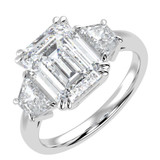 Emerald Lab Created Diamond with Trapazoid Sidestones Three-Stone Engagement Ring in White Gold (MVSX1035-W)