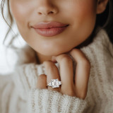 Emerald Lab Created Diamond with Trapazoid Sidestones Three-Stone Engagement Ring in White Gold (MVSX1035-W)