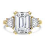 Emerald Lab Created Diamond with Trapazoid Sidestones Three-Stone Engagement Ring in Yellow Gold (MVSX1035-Y)