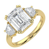Emerald Lab Created Diamond with Trapazoid Sidestones Three-Stone Engagement Ring in Yellow Gold (MVSX1035-Y)