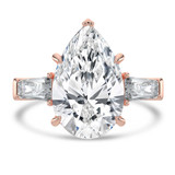 Pear Lab Created Diamond with Baguette Sidestones Three-Stone Engagement Ring in Rose Gold (MVSX1038-R)