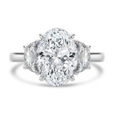 Oval Lab Created Diamond with Halfmoon Sidestones Three-Stone Engagement Ring in White Gold (MVSX1039-W)