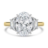 Oval Lab Created Diamond with Halfmoon Sidestones Three-Stone Engagement Ring in Yellow Gold & White Gold (MVSX1039-Y)
