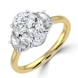 Oval Lab Created Diamond with Halfmoon Sidestones Three-Stone Engagement Ring in Yellow Gold & White Gold (MVSX1039-Y)