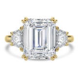 Emerald Lab Created Diamond with Trapezoid Sidestones Three-Stone Engagement Ring in Yellow Gold (MVSX1040-Y)