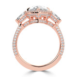 Pear Lab Created Diamond with Shield Sidestones Three-Stone Engagement Ring in Rose Gold with Three-row Pave Accents (MVSX1046-R)