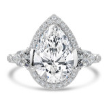 Pear Lab Created Diamond with Shield Sidestones Three-Stone Engagement Ring in White Gold with Three-row Pave Accents (MVSX1046-W)