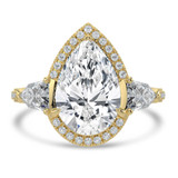Pear Lab Created Diamond with Shield Sidestones Three-Stone Engagement Ring in Yellow Gold with Three-row Pave Accents (MVSX1046-Y)