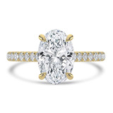 2 1/2 CTW Oval Lab Created Diamond  Hidden Halo Solitaire with Accents Engagement Ring in 14K Yellow Gold with Accented Bridge (MD260077)