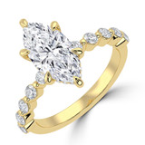 2 1/4 CTW Marquise Lab Created Diamond  Hidden Halo Solitaire with Accents Engagement Ring in 14K Yellow Gold with Shared Prong Round Accents (MD260080)