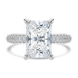 4 1/20 CTW Radiant Lab Created Diamond  Hidden Halo Solitaire with Accents Engagement Ring in 14K White Gold with Three-row Dome Pave Band (MD260083)