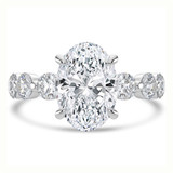 4 9/10 CTW Oval Lab Created Diamond  Solitaire with Accents Engagement Ring in 14K White Gold with Shared Prong Round Accents (MD260085)