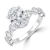 4 9/10 CTW Oval Lab Created Diamond  Solitaire with Accents Engagement Ring in 14K White Gold with Shared Prong Round Accents (MD260085)