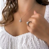 Princess Lab Created Diamond Vintage Three-Stone Engagement Ring in White Gold with Accents (MVSX1014-W)