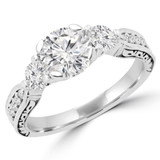Round Lab Created Diamond Vintage Three-Stone Engagement Ring in White Gold with Accents (MVSX1016-W)