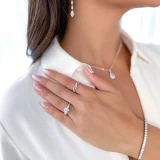 Round Lab Created Diamond Three-Stone Engagement Ring in White Gold with Accents (MVSX1019-W)