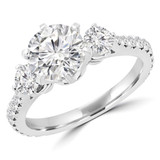 Round Lab Created Diamond Three-Stone Engagement Ring in White Gold with Accents (MVSX1020-W)