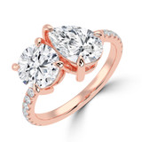 Round Lab Created Diamond with Accents Toi et Moi Engagement Ring in Rose Gold (MVSX1029-R)