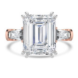 Emerald Lab Created Diamond with Baguette Sidestones Three-Stone Engagement Ring in Rose Gold & White Gold (MVSX1036-R)