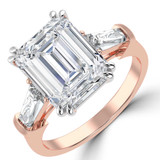 Emerald Lab Created Diamond with Baguette Sidestones Three-Stone Engagement Ring in Rose Gold & White Gold (MVSX1036-R)