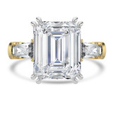Emerald Lab Created Diamond with Baguette Sidestones Three-Stone Engagement Ring in Yellow Gold & White Gold (MVSX1036-Y)