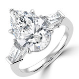 Pear Lab Created Diamond with Baguette Sidestones Three-Stone Engagement Ring in White Gold (MVSX1038-W)