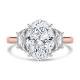 Oval Lab Created Diamond with Halfmoon Sidestones Three-Stone Engagement Ring in Rose Gold & White Gold (MVSX1039-R)