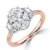 Oval Lab Created Diamond with Halfmoon Sidestones Three-Stone Engagement Ring in Rose Gold & White Gold (MVSX1039-R)