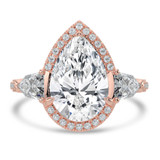 Pear Lab Created Diamond with Shield Sidestones Three-Stone Engagement Ring in Rose Gold with Three-row Pave Accents (MVSX1046-R)