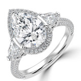 Pear Lab Created Diamond with Shield Sidestones Three-Stone Engagement Ring in White Gold with Three-row Pave Accents (MVSX1046-W)