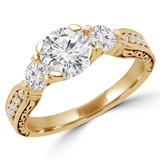 Round Diamond Vintage Three-Stone Engagement Ring in Yellow Gold with Accents (MVSX0016-Y)
