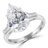 4 2/5 CTW Pear Lab Created Diamond Three-stone Engagement Ring in 14K White Gold with Tapered Baguette Side-stones (MDR260045)
