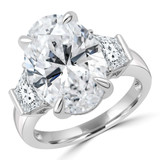 8 1/10 CTW Oval Lab Created Diamond Three-stone Engagement Ring in 14K White Gold with Trapezoid Side-stones (MDR260046)