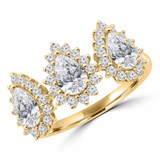 1 5/8 CTW Pear Lab Created Diamond Cocktail Halo Three-stone Ring in 14K Yellow Gold (MDR260060)
