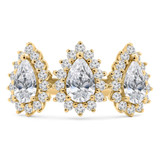 1 5/8 CTW Pear Lab Created Diamond Cocktail Halo Three-stone Ring in 14K Yellow Gold (MDR260060)