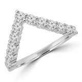 1 1/6 CTW Round Lab Created Diamond Shared Prong Chevron Tiara Semi-Eternity Anniversary Wedding Band Ring in 14K White Gold (MDR260062)