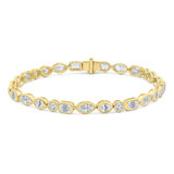 6 1/4 CTW Multi-Shaped Lab Created Diamond Bezel Set Emerald Marquise Oval Round Tennis Bracelet in 14K Yellow Gold (MDR260070)