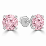 1 CTW Round Pink Lab Created Diamond  Solitaire Stud Earrings in 14K White Gold (MD260089)