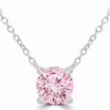 7/8 CTW Round Pink Lab Created Diamond  Solitaire Pendant Necklace in 14K White Gold (MD260093)