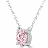 7/8 CTW Round Pink Lab Created Diamond  Solitaire Pendant Necklace in 14K White Gold (MD260093)