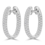 1 3/8 CTW Round Diamond Inside Outside 3-Row Oval Huggie Earrings in 18K White Gold (MD250357)