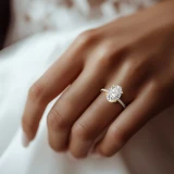 3 1/2 CTW Oval Lab Created Diamond  Hidden Halo Solitaire with Accents Engagement Ring in 14K Yellow Gold with Accents (MD260101)