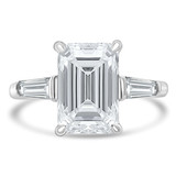 3 1/10 CTW Emerald Lab Created Diamond  Hidden Halo Three-Stone Engagement Ring in 14K White Gold With Baguette Side-stones (MD260102)