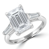 3 1/10 CTW Emerald Lab Created Diamond  Hidden Halo Three-Stone Engagement Ring in 14K White Gold With Baguette Side-stones (MD260102)