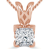 Princess Diamond V-Prong Solitaire Pendant in 14K Rose Gold (MVSP0004-R)