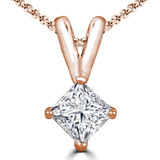 Princess Diamond 4-Prong Solitaire Pendant in 14K Rose Gold (MVSP0010-R)